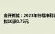 金开新能：2023年归母净利润8.02亿元，同比增长9.54%，拟10派0.75元