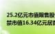 25.2亿元市值限售股今日解禁，龙高股份解禁市值16.34亿元居首