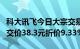 科大讯飞今日大宗交易成交2261.23万元，成交价38.3元折价9.33%