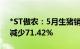 *ST傲农：5月生猪销售量14.28万头，同比减少71.42%