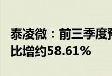 泰凌微：前三季度预盈5961.22万元左右，同比增约58.61%