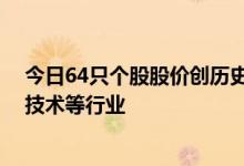 今日64只个股股价创历史新高，主要分布在电子设备 信息技术等行业