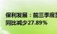 保利发展：前三季度签约金额2416.86亿元，同比减少27.89%