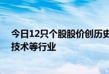 今日12只个股股价创历史新高，主要分布在电子设备 信息技术等行业