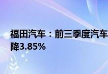 福田汽车：前三季度汽车产品累计销量43.27万辆，同比下降3.85%